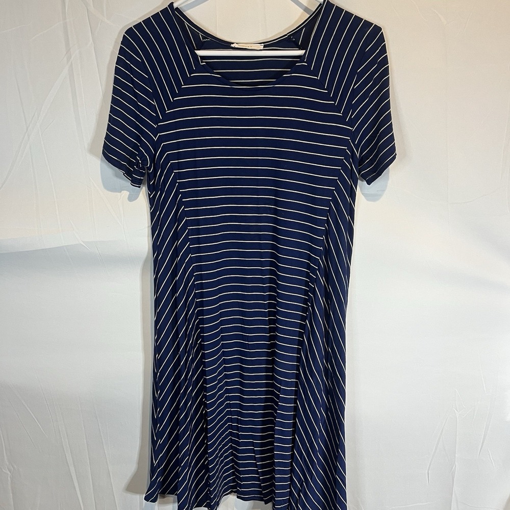 Lush Womens Short Sleeve Round Neck Knee Length Blue Stretchy Dress Size Small